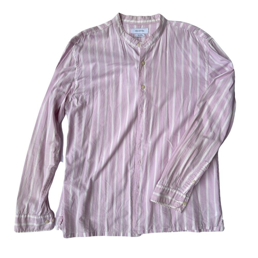 Collarless dress shirt Urban Outfitters pink vertical stripe large